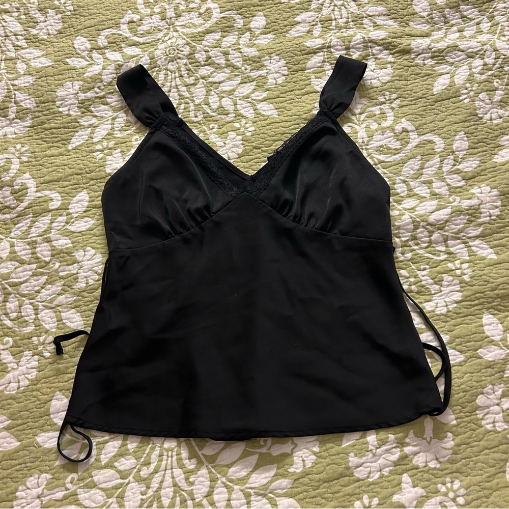 Satin tank top with lace trim